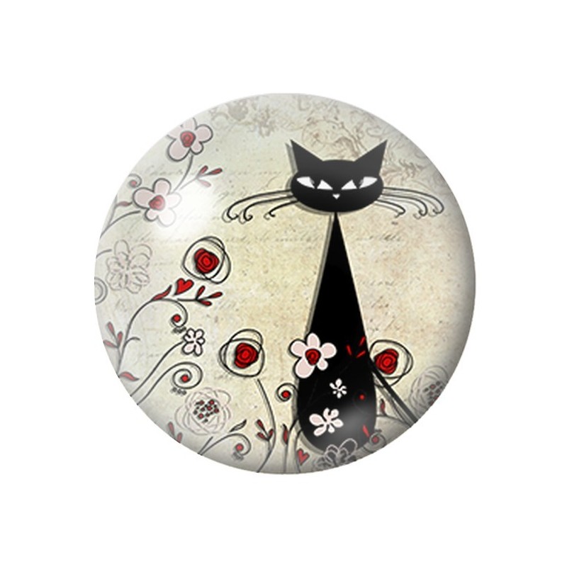 Cabochon en Verre Illustré Silhouette Chat 12 à 25mm