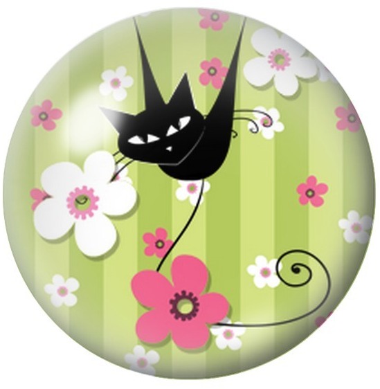 Cabochon en Verre Illustré Chat Noir Élancé aux Fleurs 12 à 25mm pour la Création de Bijoux Fantaisie – DIY