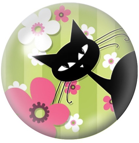 Cabochon en Verre Illustré Chat Noir Joueur parmi les Fleurs 12 à 25mm pour la Création de Bijoux Fantaisie – DIY