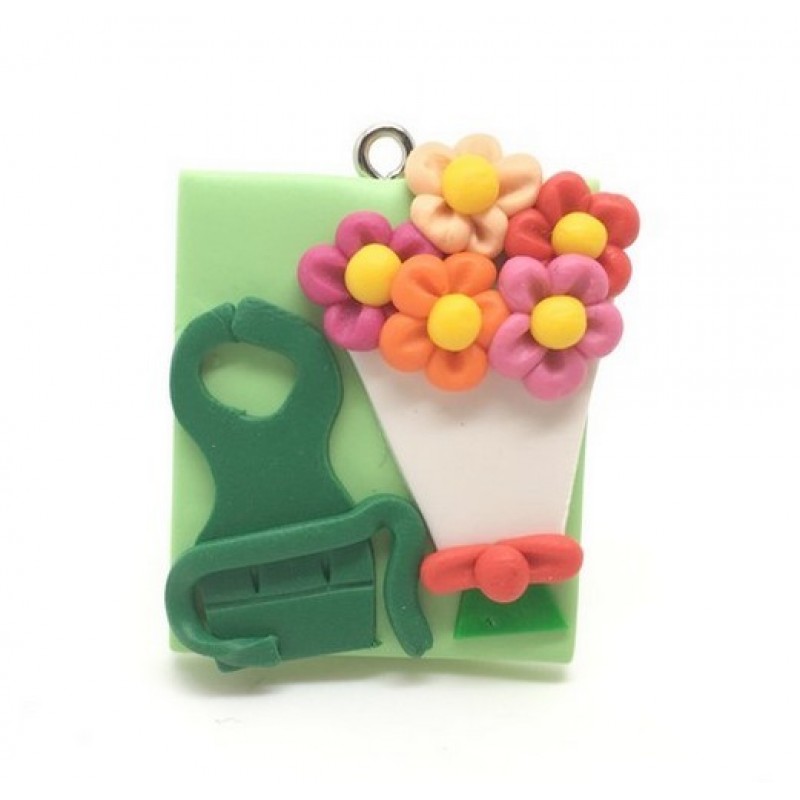 Breloque Métier Fleuriste en Fimo 30mm