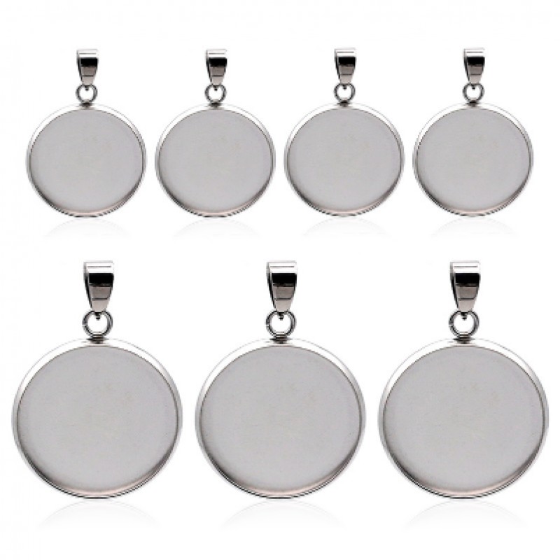 Support Pendentif Argenté en Acier Inoxydable pour Cabochon 20 ou 25mm