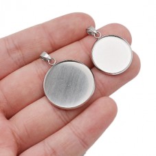 Support Pendentif Argenté en Acier inoxydable pour Cabochon 20 ou 25mm