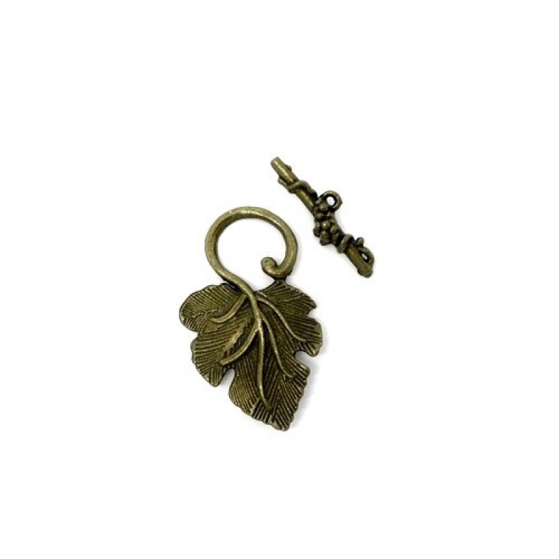2 Grands Fermoirs Toggle pour Bracelet Feuille de Vigne Bronze 37x23mm
