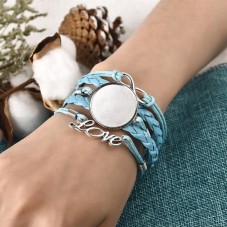 Support Bracelet Ajustable Argenté en Cuir Noir pour Cabochon 25mm