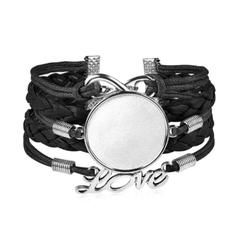 Support Bracelet Ajustable Argenté en Cuir Noir pour Cabochon 25mm
