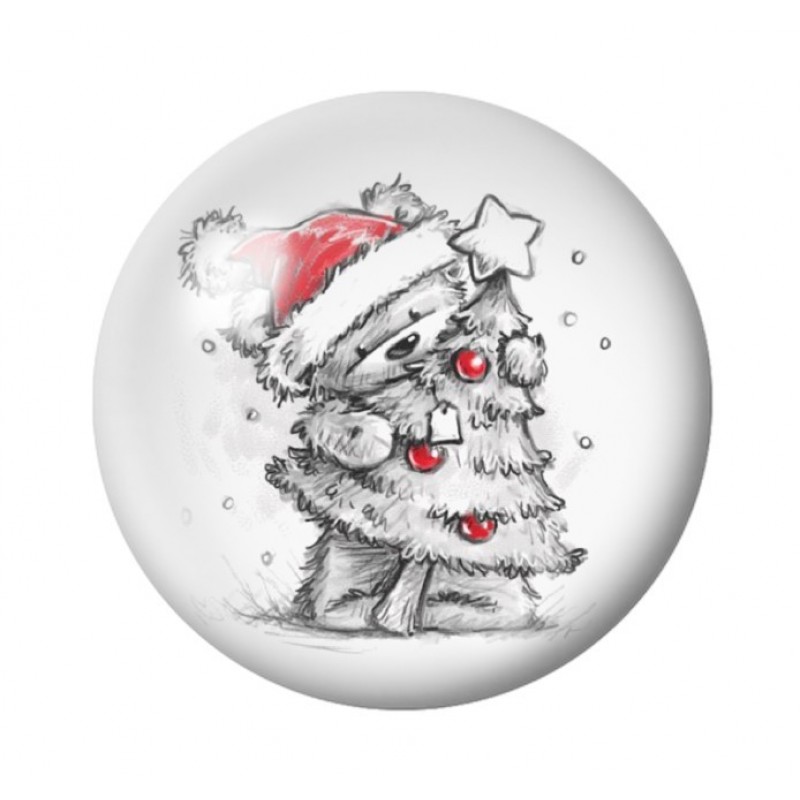 Cabochon en Verre Illustré Ourson Sapin Noël 12 à 25mm