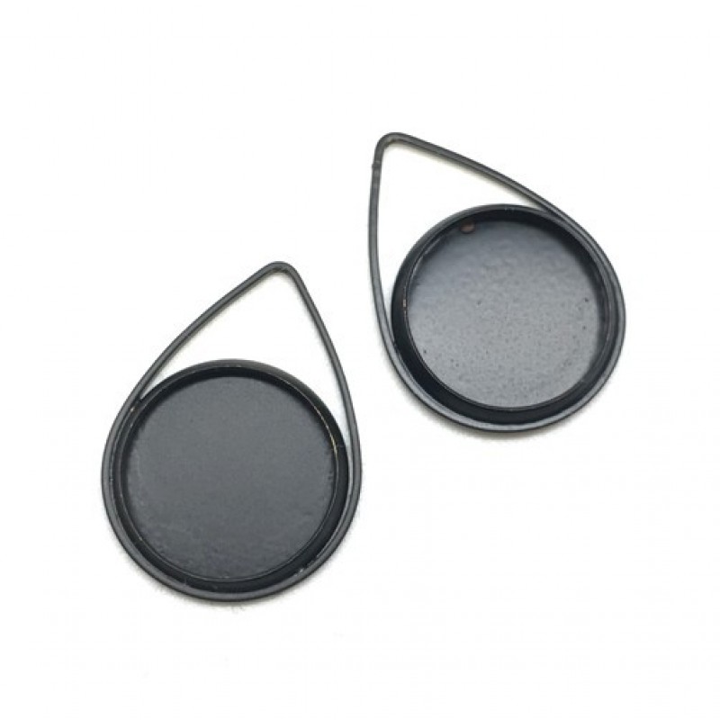 2 Supports Pendentifs Gouttes Argentés ou Noirs pour Cabochon 12mm