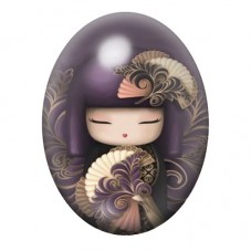 Cabochon en Verre Illustré Kokeshi Violette à l’Éventail 13x18, 18x25 ou 30x40mm pour la création de bijoux fantaisie - DIY