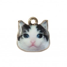 2 Breloques Bouille de Chat en Époxy Métal Doré 13mm