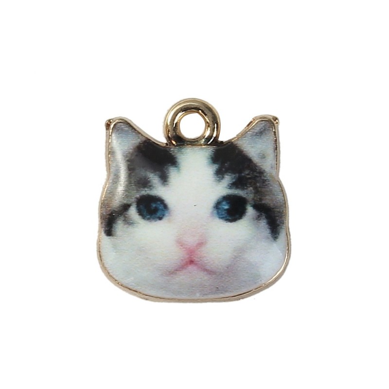 2 Breloques Bouille de Chat en Époxy Métal Doré 13mm
