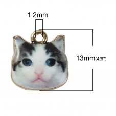 2 Breloques Bouille de Chat en Époxy Métal Doré 13mm