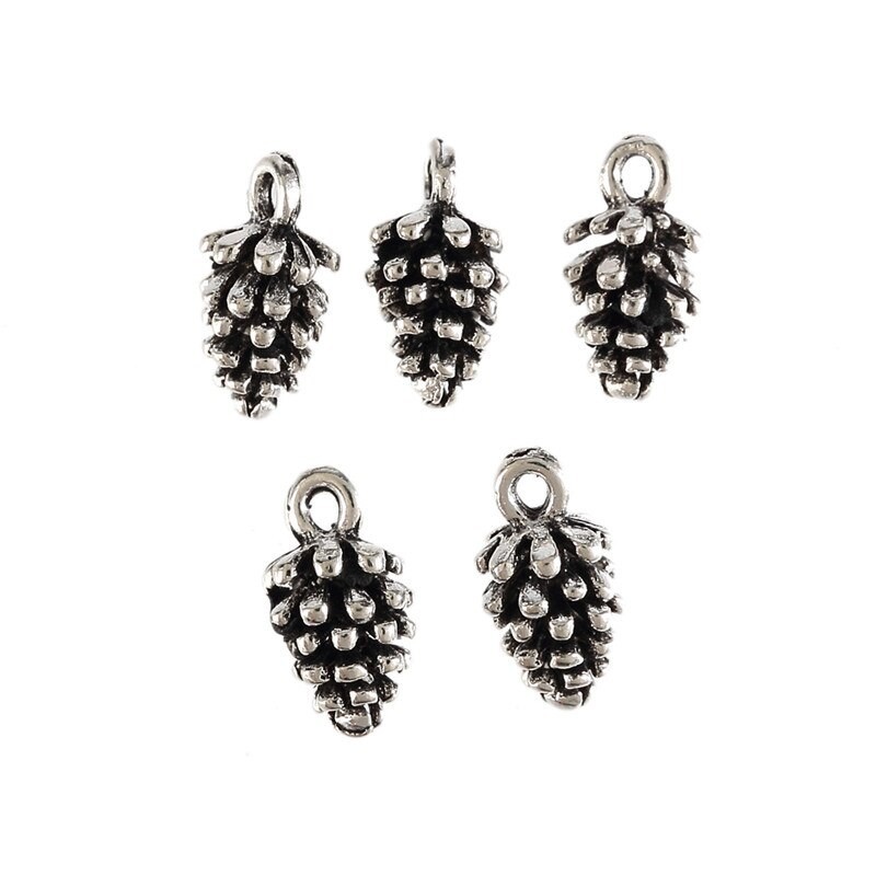 5 Breloques Pomme de Pin Argenté 13x7mm