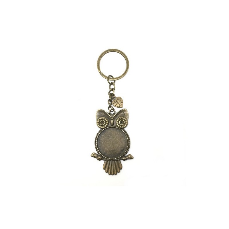 Support Porte-Clé Hibou Bronze pour Cabochon 20 ou 25mm