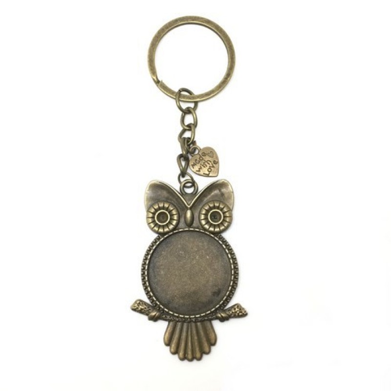 Support Porte-Clés Hibou Bronze pour Cabochon 25mm