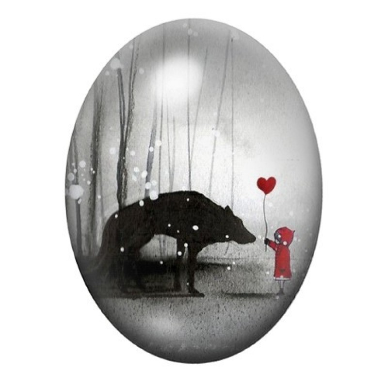 Cabochon en Verre Illustré Petit Chaperon Rouge 13x18, 18x25 ou 30x40mm