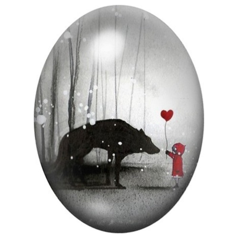 Cabochon en Verre Illustré Petit Chaperon Rouge et le Loup 13x18, 18x25 ou 30x40mm