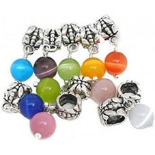 10 Bélières Pendentif Argenté avec Perle Oeil de Chat 24x6mm