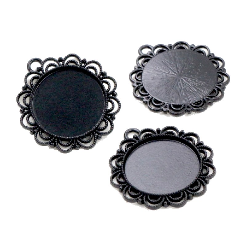 Support Pendentif Lune et Étoiles Noir pour Cabochon 25mm