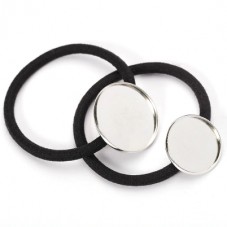 Support Argenté Élastique de Cheveux Noir pour Cabochon 20 ou 25mm pour la Création de Bijoux Fantaisie - DIY