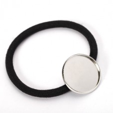 Support Argenté Élastique de Cheveux Noir pour Cabochon 20 ou 25mm