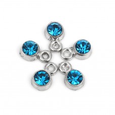 10 Breloques Argentées avec Strass Bleu, Rouge ou Vert 9x6mm
