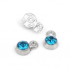 10 Breloques Argentées avec Strass Bleu, Rouge ou Vert 9x6mm