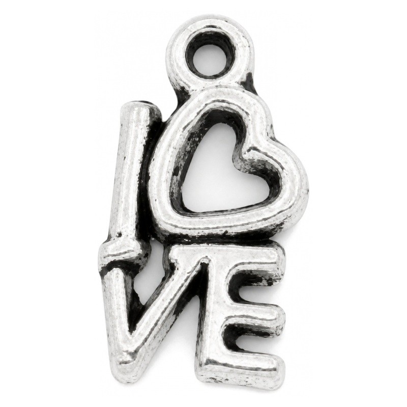 10 Breloques "I Love" Argentées 14,5x8mm
