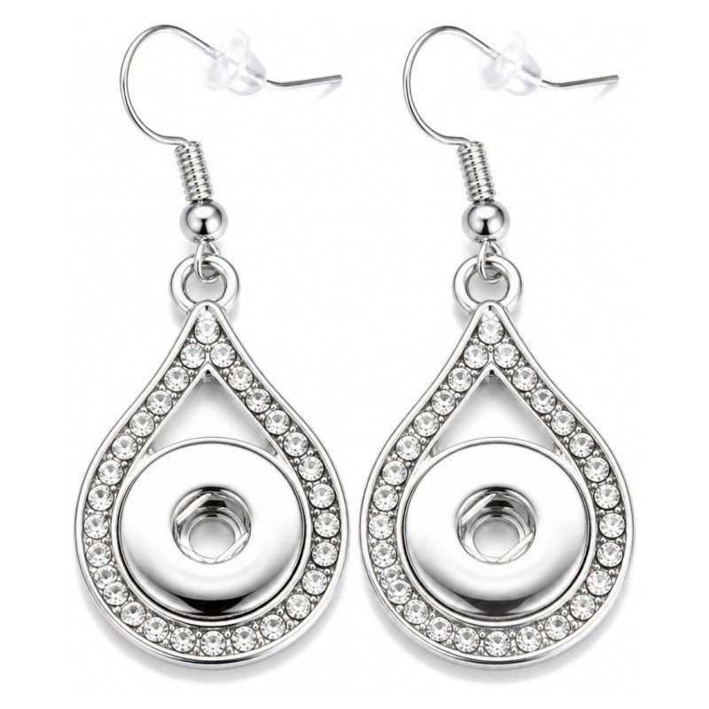 1 Paire de Supports Boucles d'Oreilles Strass Argentés pour Bouton Pression Snap 12mm