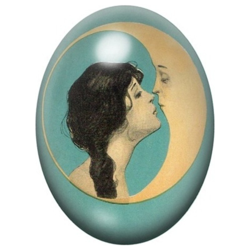 Cabochon en Verre Illustré Baiser sous la Lune 13x18, 18x25 ou 30x40mm
