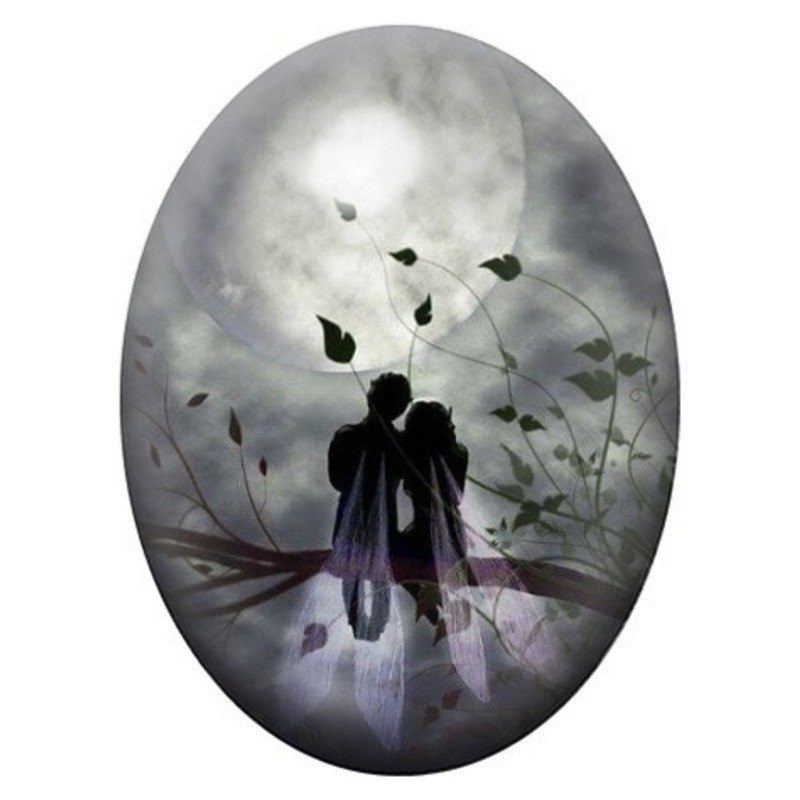 Cabochon en Verre Illustré Fée sous la Lune 13x18, 18x25 ou 30x40mm
