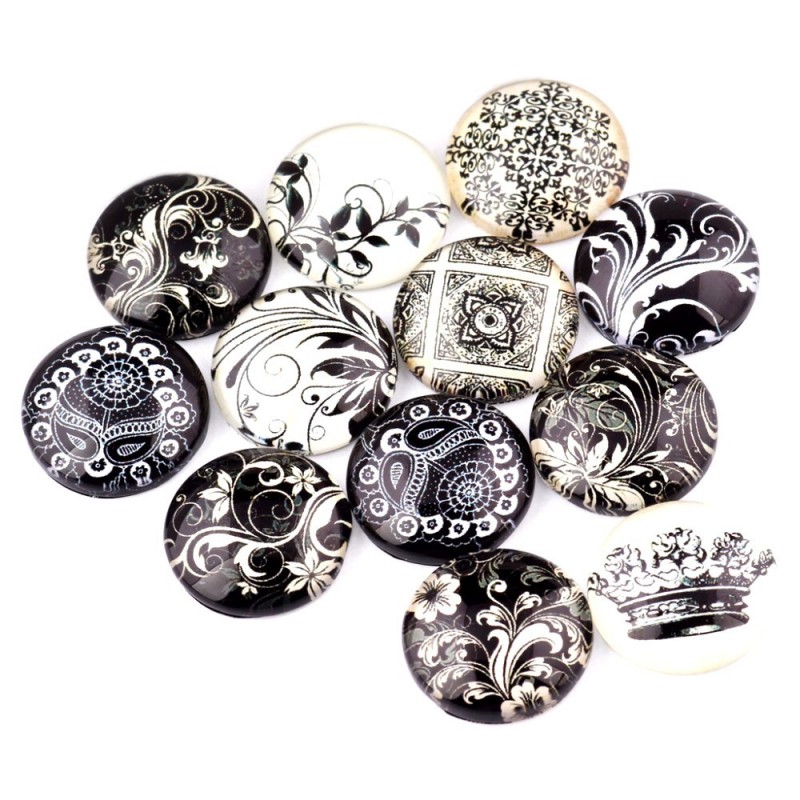 Lot De 20 Cabochons Vintage En Verre Blanc - Diamètre 18 Mm - Non Polis