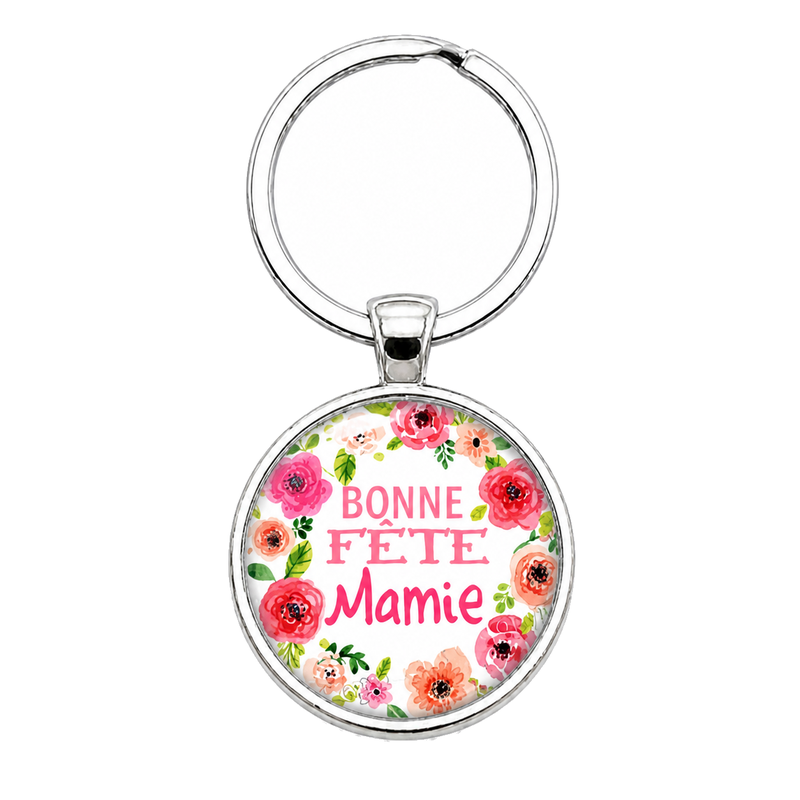 Porte-clé "Bonne Fête Mamie" Fleurs Cadeau