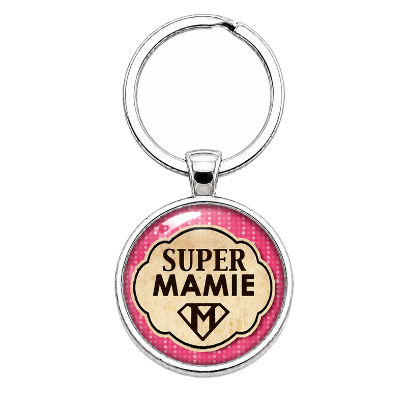Porte-Clé Fait Main Super Mamie Verre 25mm