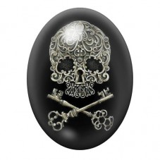 Cabochon en Verre Illustré Crâne Ornemental aux Clés Croisées 13x18, 18x25 ou 30x40mm pour la création de bijoux fantaisie - DIY
