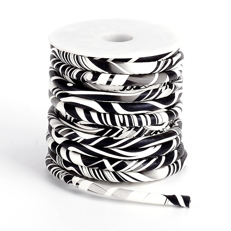 1 Mètre de Cordon en Cuir Véritable Noir et Blanc 6mm