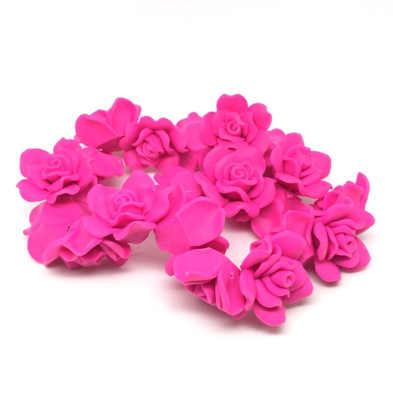 20 Perles Fleurs Fuchsia en Pâte Polymère Fimo 30mm