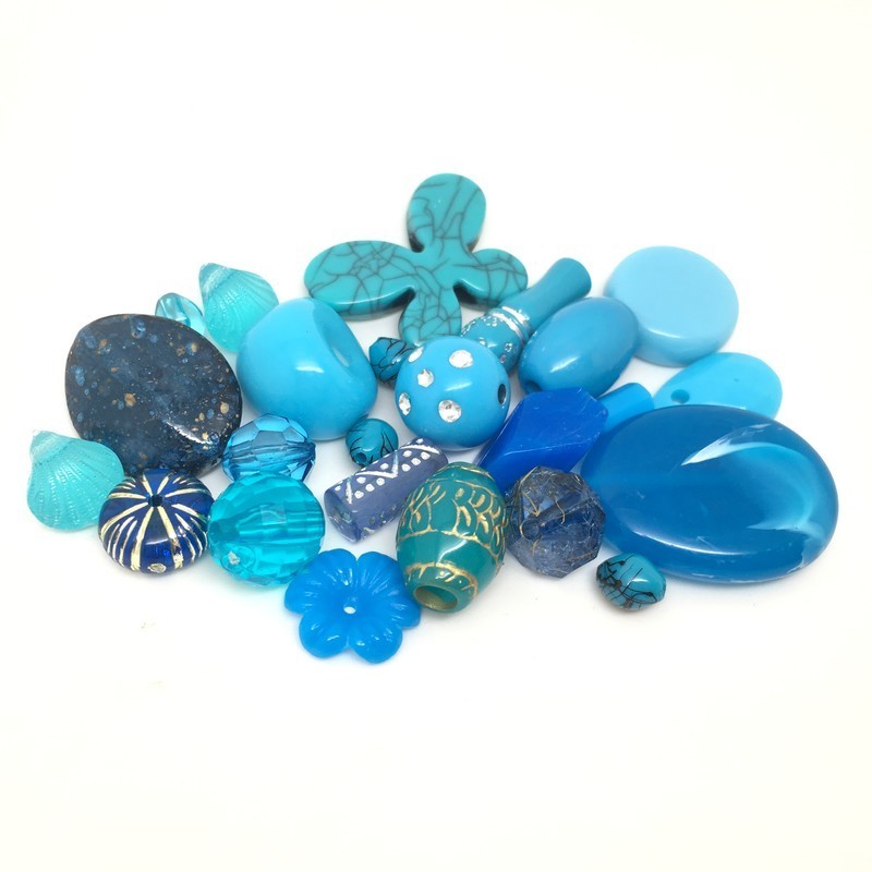 20 Perles Mixtes en Acrylique Turquoise 5-28mm