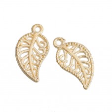 10 Breloques Feuilles Métal Doré 14x8mm