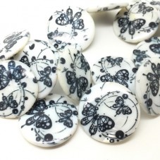 5 Perles Palet en Nacre Papillon Noir et Blanc 25mm