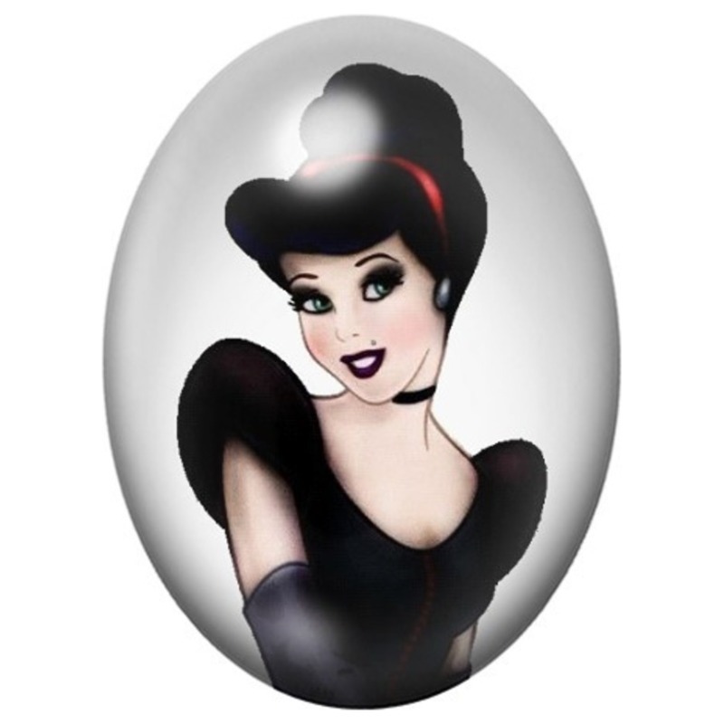 Cabochon en Verre Illustré Blanche-Neige Gothique en Noir 13x18, 18x25 ou 30x40mm