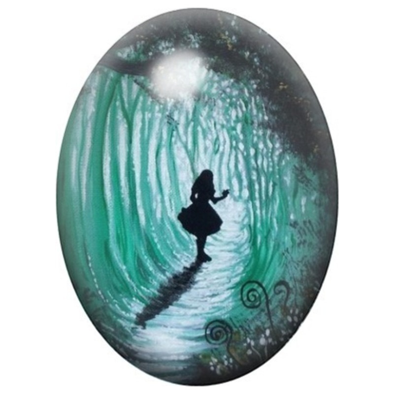 Cabochon en Verre Illustré Alice dans la Forêt Bleue 13x18, 18x25 ou 30x40mm