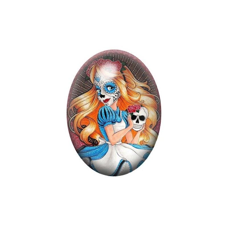 Cabochon en Verre Illustré Alice au Pays des Merveilles Gothique 13x18, 18x25 ou 30x40mm