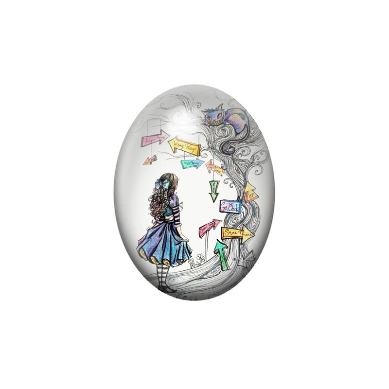 Cabochon en Verre Illustré Alice au Pays des Merveilles 13x18, 18x25 ou 30x40mm