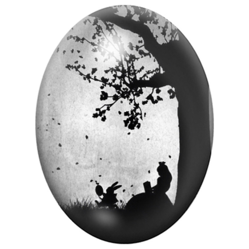 Cabochon en Verre Illustré Alice sous l’Arbre aux Papillons 13x18, 18x25 ou 30x40mm