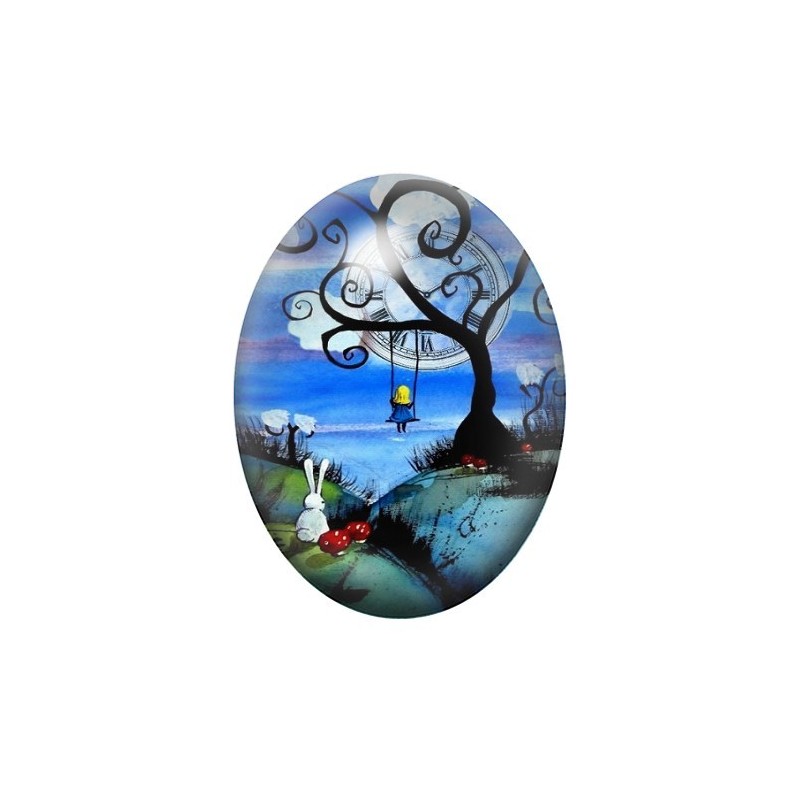 Cabochon en Verre Illustré Alice au Pays des Merveilles 13x18, 18x25 ou 30x40mm