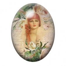 Cabochon en Verre Illustré Femme Vintage au Turban Rose 13x18, 18x25 ou 30x40mm pour la création de bijoux fantaisie - DIY
