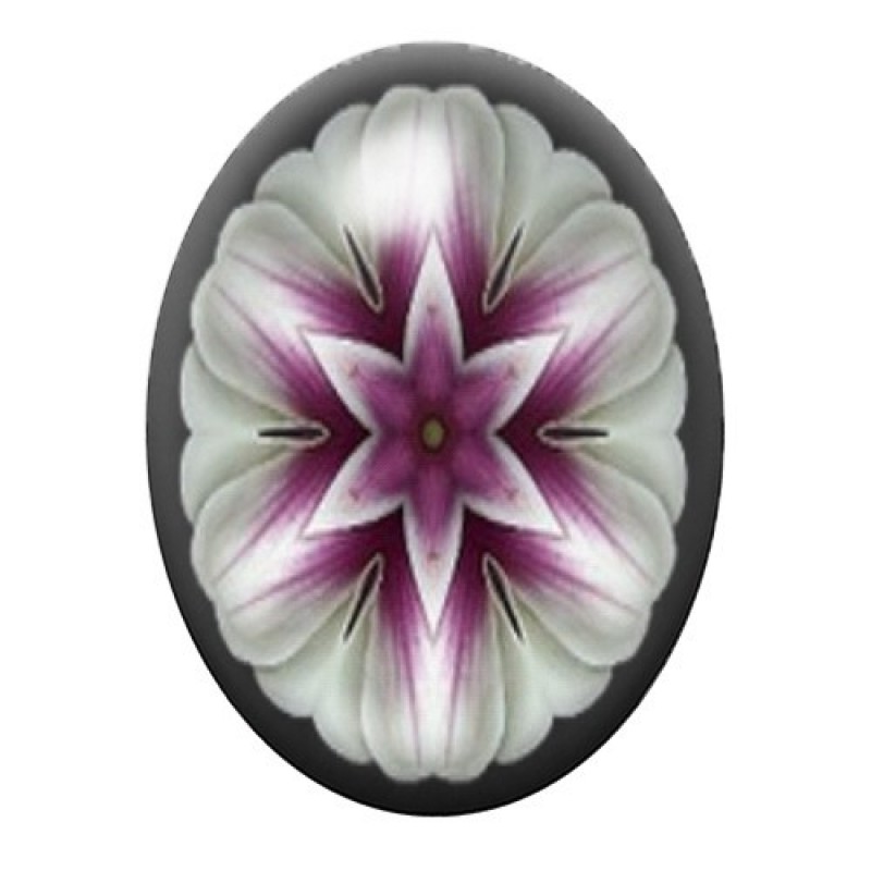 Cabochon en Verre Illustré Fleur Mandala Violette 13x18, 18x25 ou 30x40mm