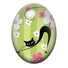 Cabochon en Verre Illustré Chat Noir sur Fond Fleuri 13x18, 18x25 ou 30x40mm pour la création de bijoux fantaisie - DIY