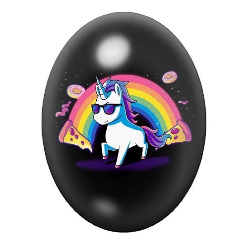 Cabochon en Verre Illustré Licorne Arc-en-Ciel 13x18, 18x25 ou 30x40mm