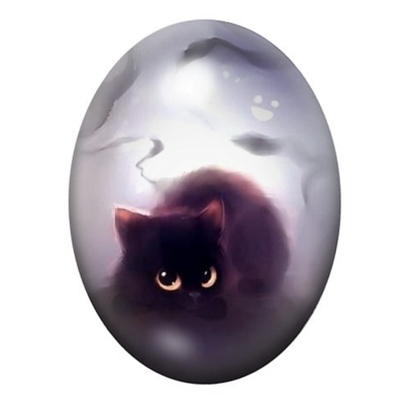 Cabochon en Verre Illustré Chat Noir dans la Brume 13x18, 18x25 ou 30x40mm